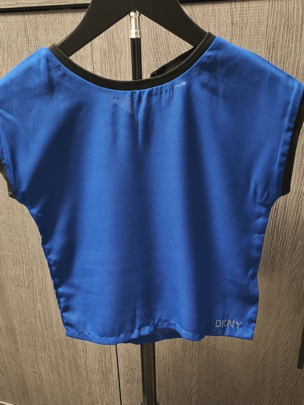 DKNY Royal Blue Satin Crop Top with Black Trim